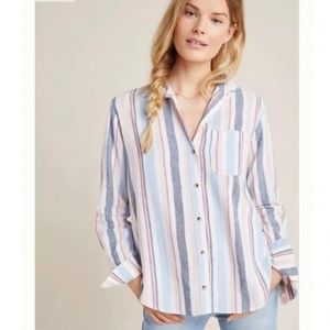 Anthropologie Maeve Pastel Stripes Button Down Long Sleeves Top